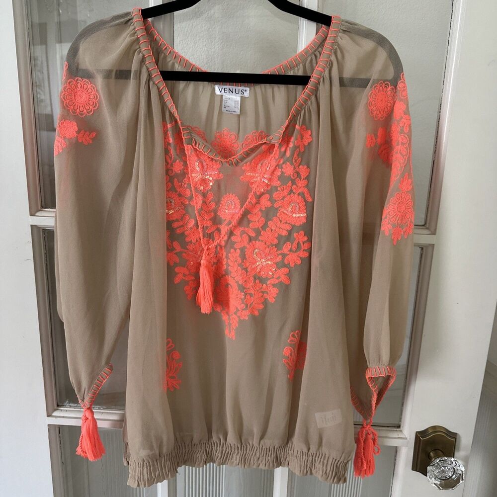 Venus Embroidered Blouse Beach Shirt Women's Large